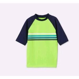 Short Sleeve Striped Rash Guard Swim Shirt - Cat & Jack, Green, L Husky, 2-Pack